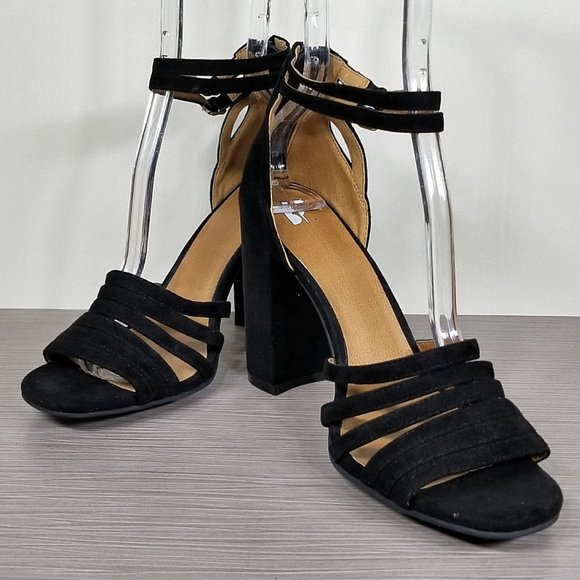 BP. Gaby Ankle Strap Sandal, Black Suede, Womens Various Sizes - Picture 4 of 10